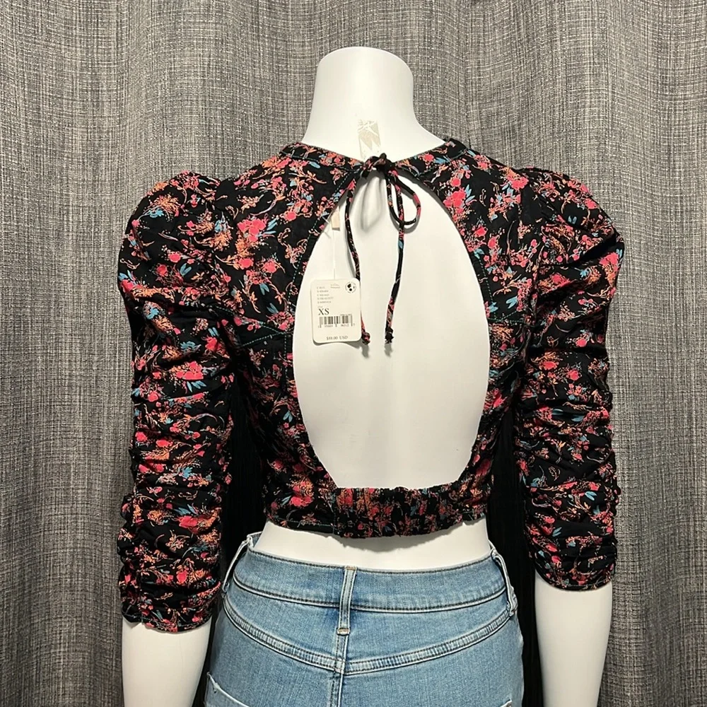 NWT Free People Monica Cotton Floral Print Corset-Inspired Crop Top XS